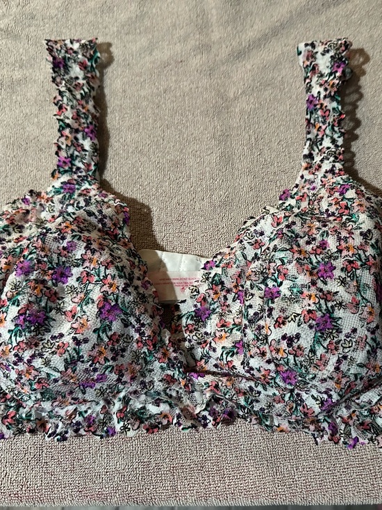 envy Other - envy White Floral Lace Trim Bra Strap with Pink and Green Accents